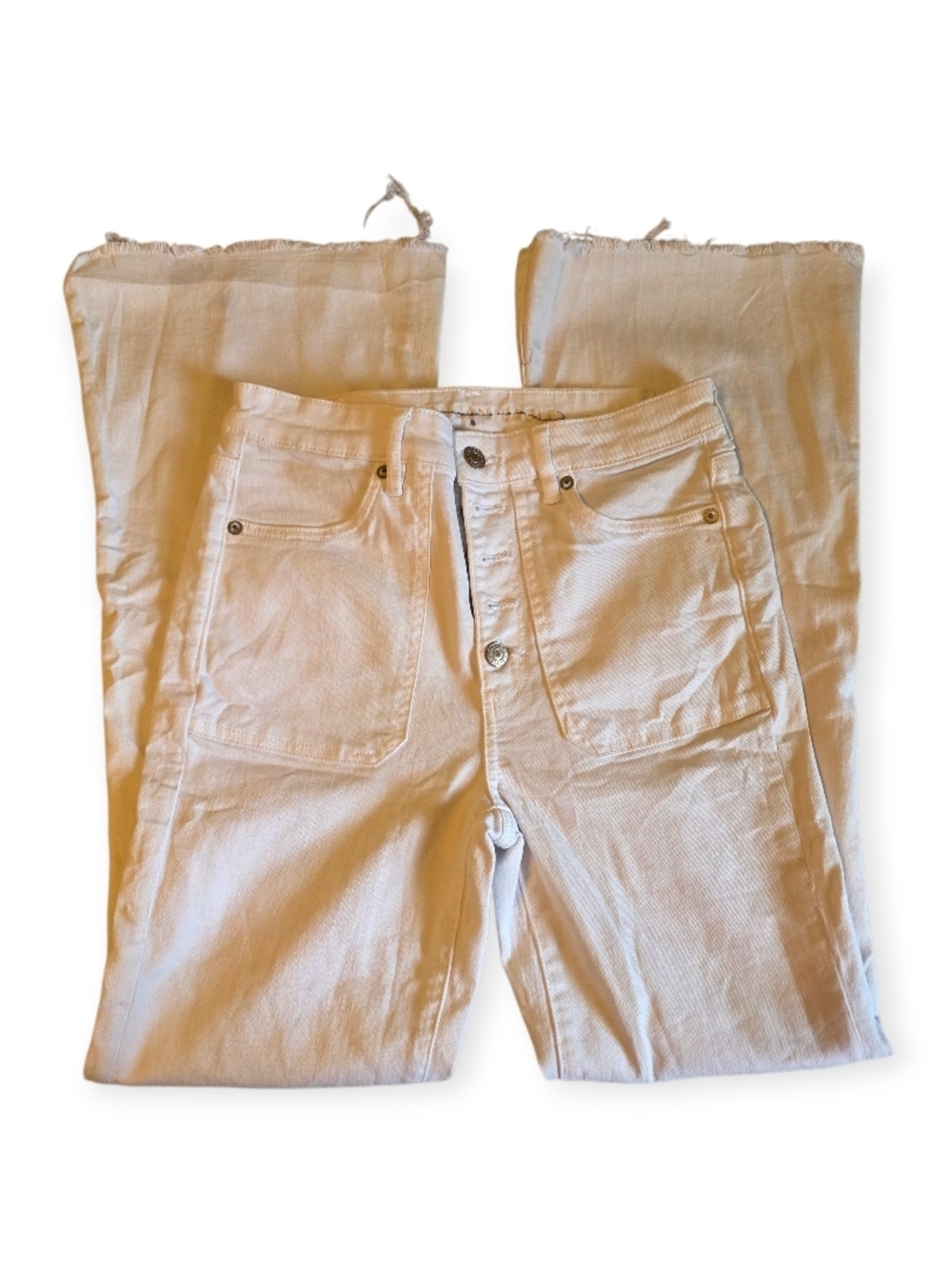 American Eagle White Jeans Size 6 Super Stretch Raw Hem Straight Leg